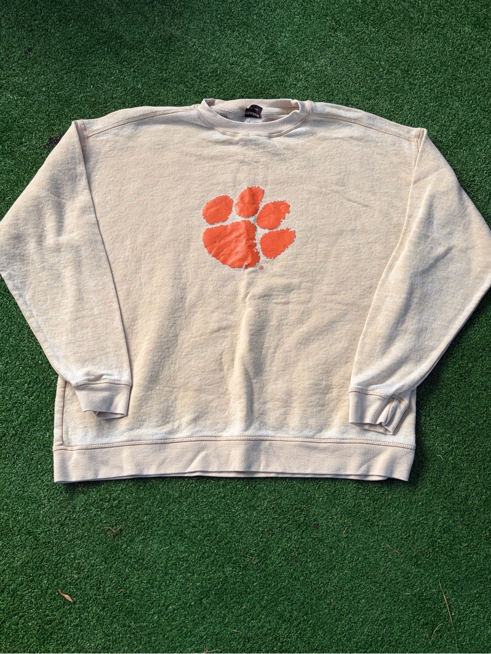 Cream Crewneck Sweatshirt with Orange Paw Graphic - Women